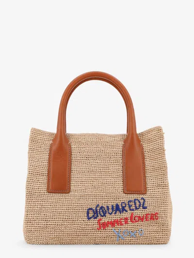 Dsquared2 Summer Lovers Natural Rafia And Leather Handbag In Beige