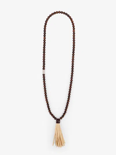 Dsquared2 Summer Lovers Necklace With Wood Beads And Rafia Tassel In Brown