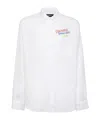 Dsquared2 White Shirt With Classic Collar And Embroidered Logo On The Front In Linen Man In White