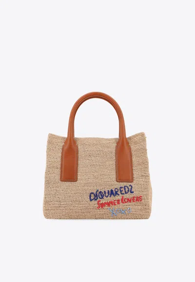 Dsquared2 Summer Lovers Raffia Tote Bag In Sand