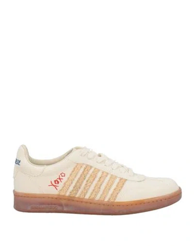 Dsquared2 Summer Lovers Woman Sneakers Cream Size 6.75 Textile Fibers, Natural Raffia In White