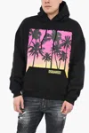 Dsquared2 Palm-tree Print Cotton Hoodie In Black