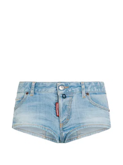 Dsquared2 Super Bleached Jean Hot Shorts In Blue