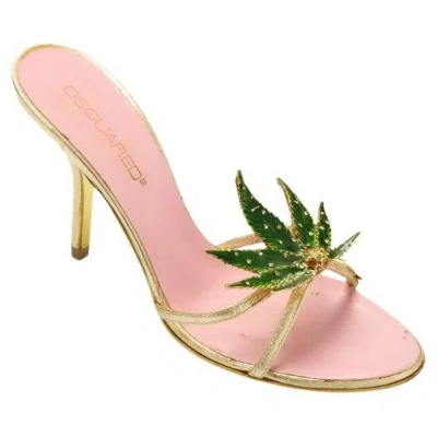 Pre-owned Dsquared2 Super Rare  S/s 2005 Marijuana Leaf Gold Sandal Heels