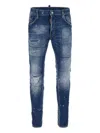 Dsquared2 Blue Slim Jeans With Rips And Bleach Effect In Cotton Blend Denim Man In Blu