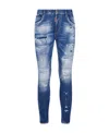 Dsquared2 Blue Slim Jeans With Rips And Bleach Effect In Cotton Blend Denim Man In Blue