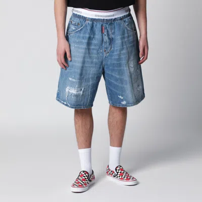 Dsquared2 Surfer Light-wash Distressed Denim Shorts In Blue
