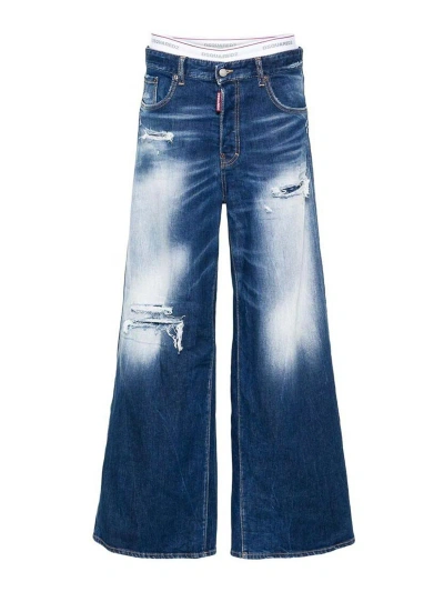 Dsquared2 Sustainable Logo Patch Straight-leg Trousers In Blue
