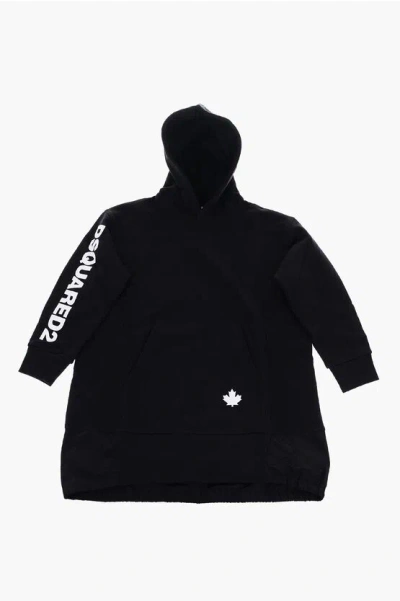 Dsquared2 Sweat Dress With Patch Pocket And Hood In Black