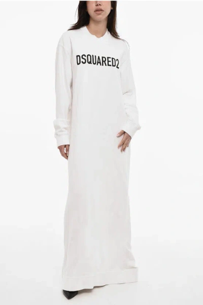 Dsquared2 Sweat Maxi Dress With Contrast Logo In White