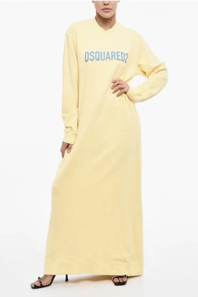 Dsquared2 Sweat Maxi Dress With Contrast Logo In Yellow