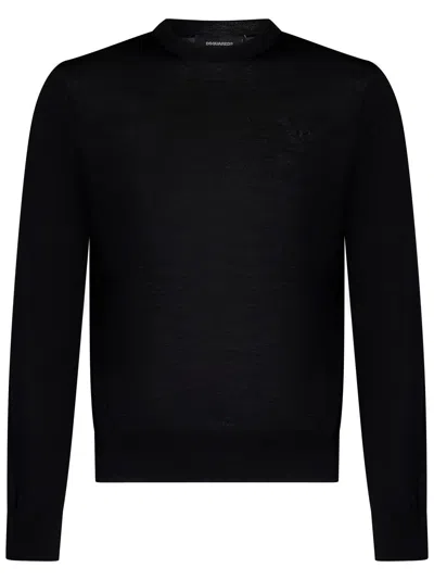 Dsquared2 Crewneck Wool Knit Sweater In Black