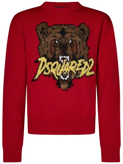 Dsquared2 Crew-neck Logo-intarsia Jumper In Red