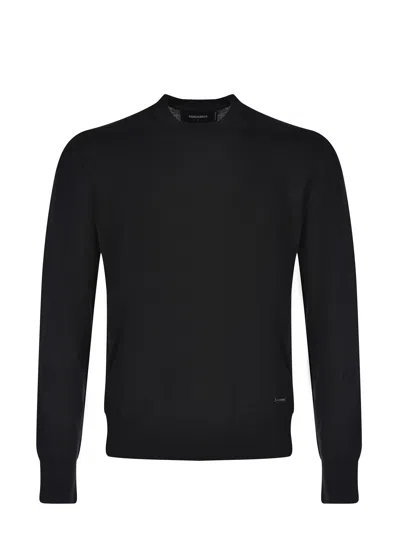 Dsquared2 Logo Plaque Crewneck Jumper In Black