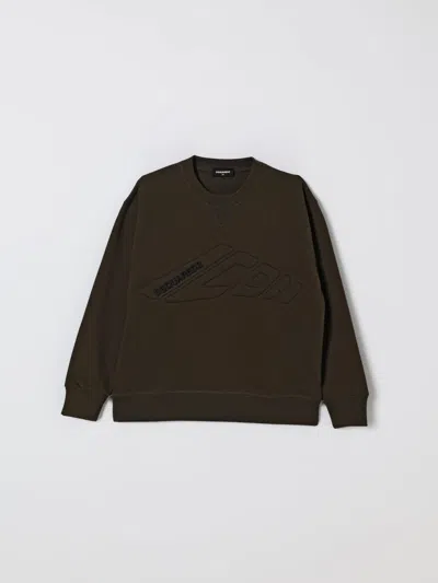 Dsquared2 Felpa Girocollo Con Logo Icon In Rilievo In Brown