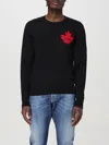 Dsquared2 Wool Crew Neck Knitwear With Red Maple Leaf Emblem In Black