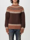 Dsquared2 Brown Crewneck Sweater With Intarsio Motif In Wool Blend Man In Braun