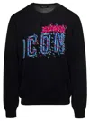Dsquared2 Black Crewneck Sweatshirt With D-squared2 Icon Print In Cotton Man In Black