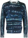 Dsquared2 Sweater Mens Blue White Tie-dye Wool Crew Neck Long Sleeve Red08 In Blue