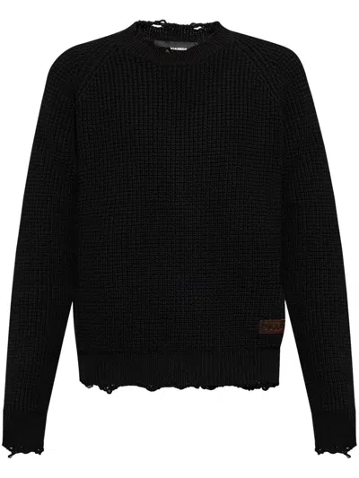 Dsquared2 Logo-patch Waffle-knit Jumper In Black