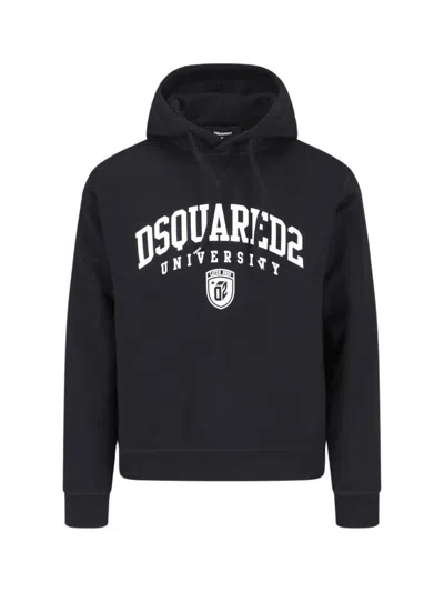 Dsquared2 University Logo Cotton Jersey Hoodie In Black