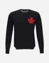 Dsquared2 Wool Crew Neck Knitwear With Red Maple Leaf Emblem In Black
