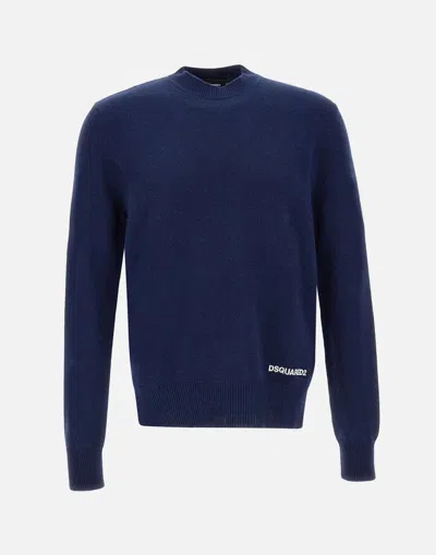 Dsquared2 Crewneck Knit Sweater In Blue