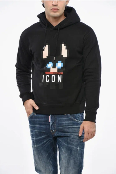 DSQUARED2 FLEECED COTTON HOODIE WITH FRONTAL LOGO