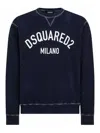 Dsquared2 Distressed Effect Cool Fit Brushed Cotton Crewneck Sweater In Blue
