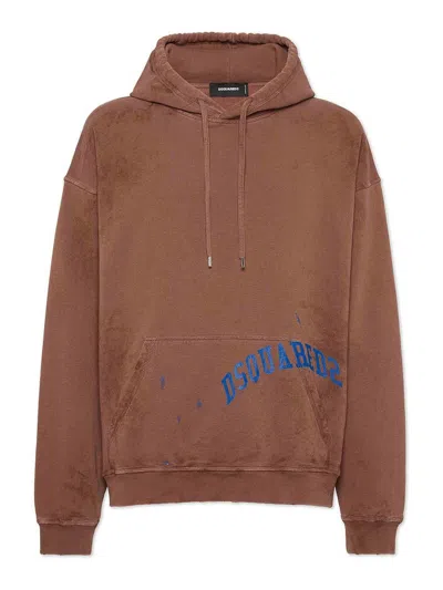 Dsquared2 Dirty Dyed Loose-fit Hoodie In Brown