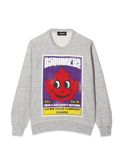 Dsquared2 Kids' Sweatshirt Crewneck Front Leaf Print In Grey