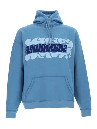 Dsquared2 Maxipocketed Wave Logo Hoodie In Light Blue