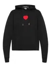Dsquared2 Heart-patch Cotton Hoodie In Negro
