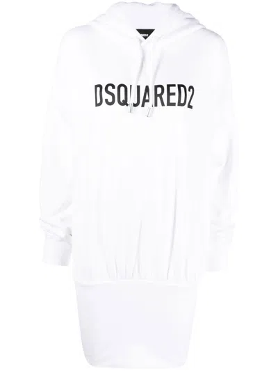 Dsquared2 Sweatshirt Style Hooded Dress For Women In White