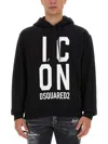 Dsquared2 Logo Drawstring Hooded Sweatshirt With Front Print In Black