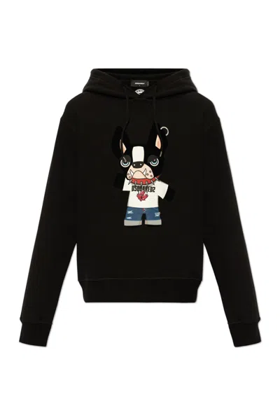 Dsquared2 Graphic-print Cotton Hoodie In Black