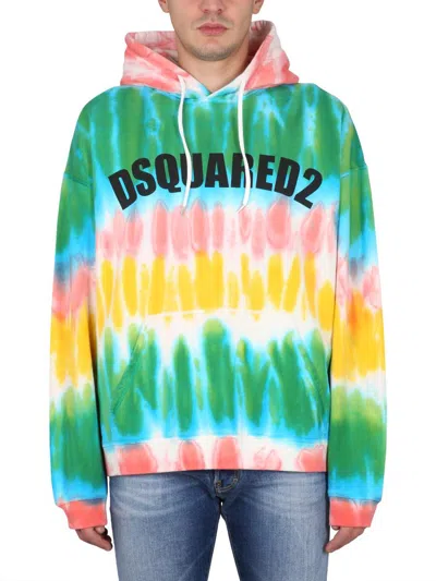 Dsquared2 Logo Tie Dye Sweatshirt Hoodie In Multicolor