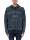 Dsquared2 Distressed Drawstring Hoodie In Blue