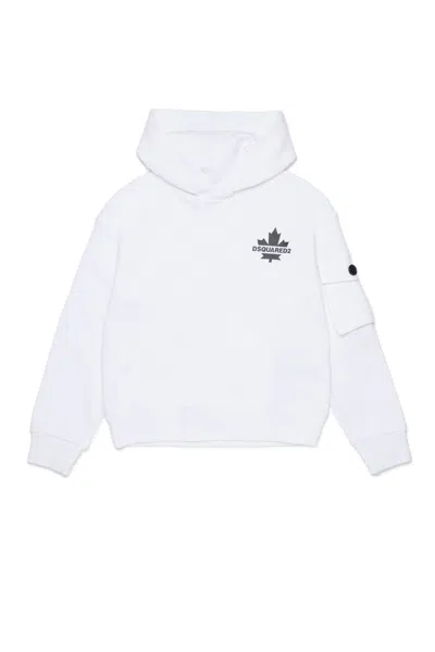 Dsquared2 Sweatshirt With Maple Leaf In White