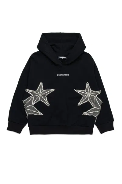 Dsquared2 Kids' Sweatshirt With Mesh And Crystals Stars In Black