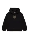 Dsquared2 Mesh-heart Rhinestone-logo Hoodie In Black