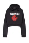 Dsquared2 Maple Leaf Cotton Hoodie In Black