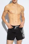 Dsquared2 Men's Stretch Black And White Swim Shorts With Logo Print In Black