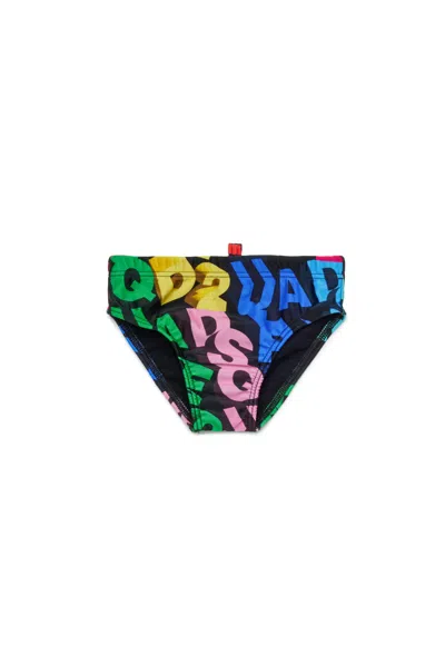 Dsquared2 Kids' Swimsuit Briefs With All-over 3d Logo In Multi