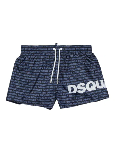 Dsquared2 Kids' Swimsuit With Logo And Inner Mesh In Blue
