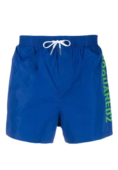 Dsquared2 Technicolor Boxer Swim Trunks With Side Print In Blue