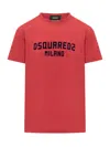 Dsquared2 Red Crewneck T-shirt With Logo Lettering On The Front
