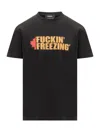 Dsquared2 Black Crewneck T-shirt With Print On The Front And Logo Lettering On The Rear In Cotton Man In Black