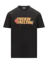 Dsquared2 Black Crewneck T-shirt With Print On The Front And Logo Lettering On The Rear In Cotton Man In Black