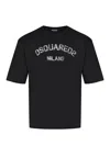 Dsquared2 Loose Fit Tee Logo Dsq2 Milano Sbiadito Effetto Texture Jersey Di Cotone T-shirt In Black
